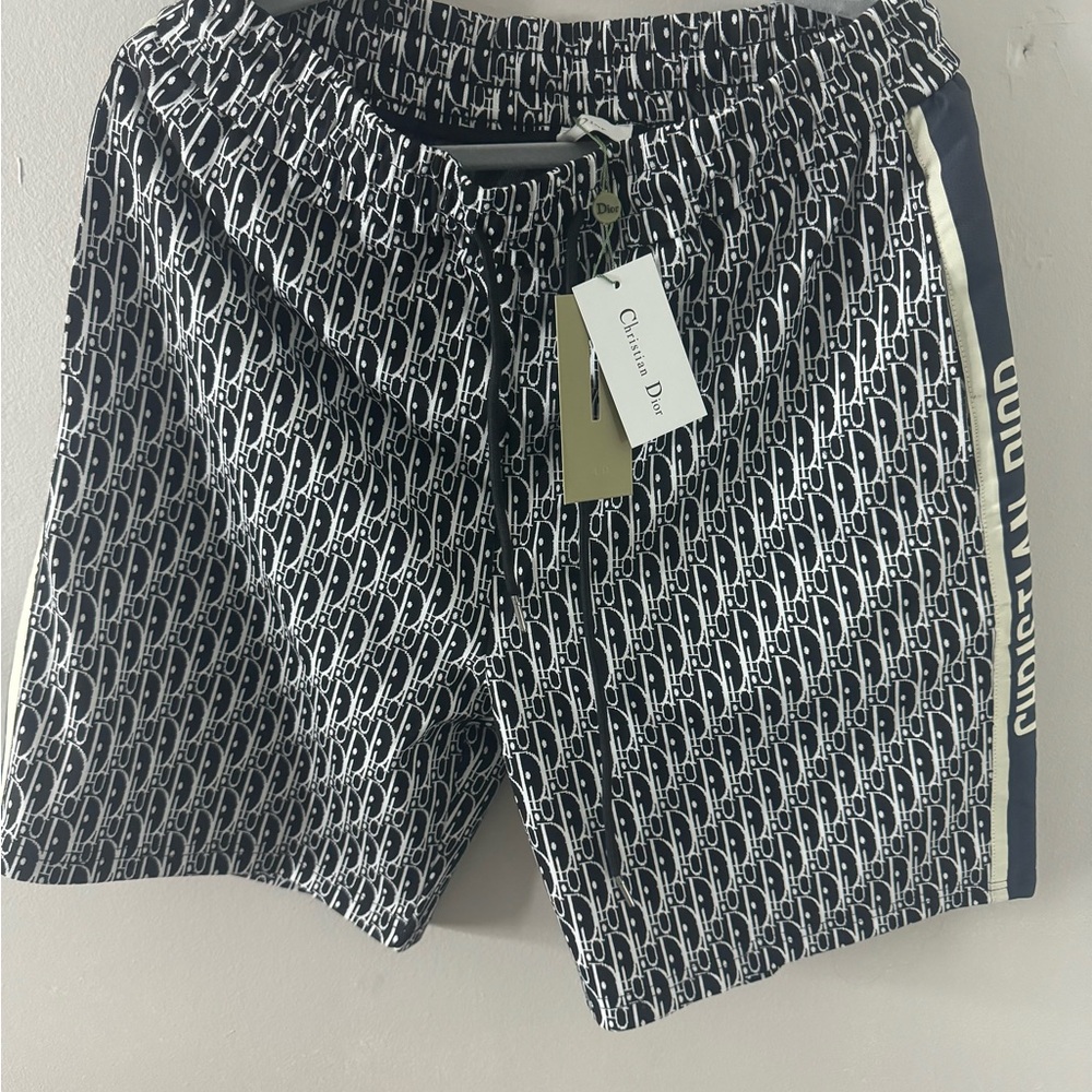 Dior Men's Black and White Swim Shorts